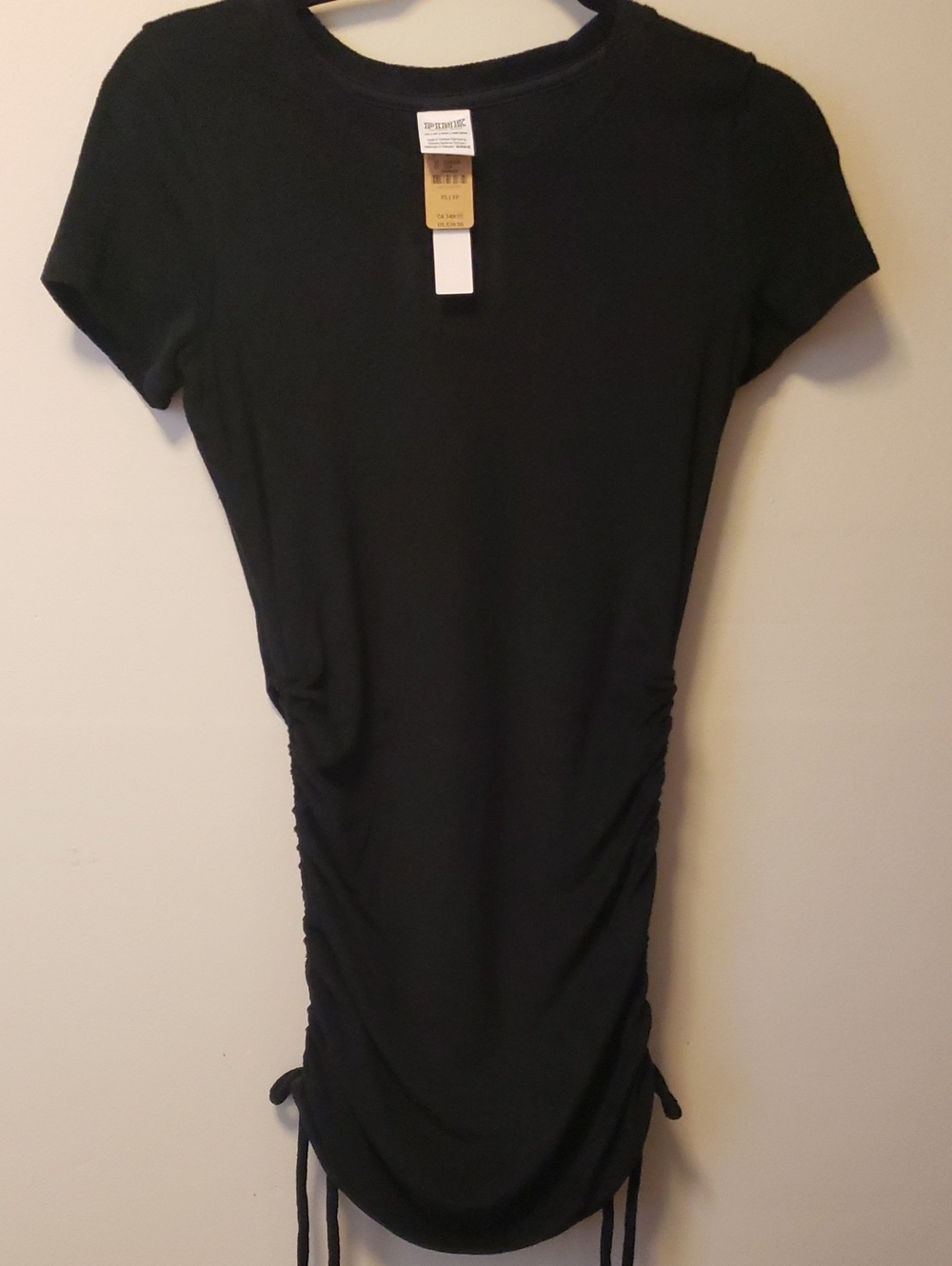 PINK Victoria's Secret Black Ruched Side Tie Tee Terrycloth Dress